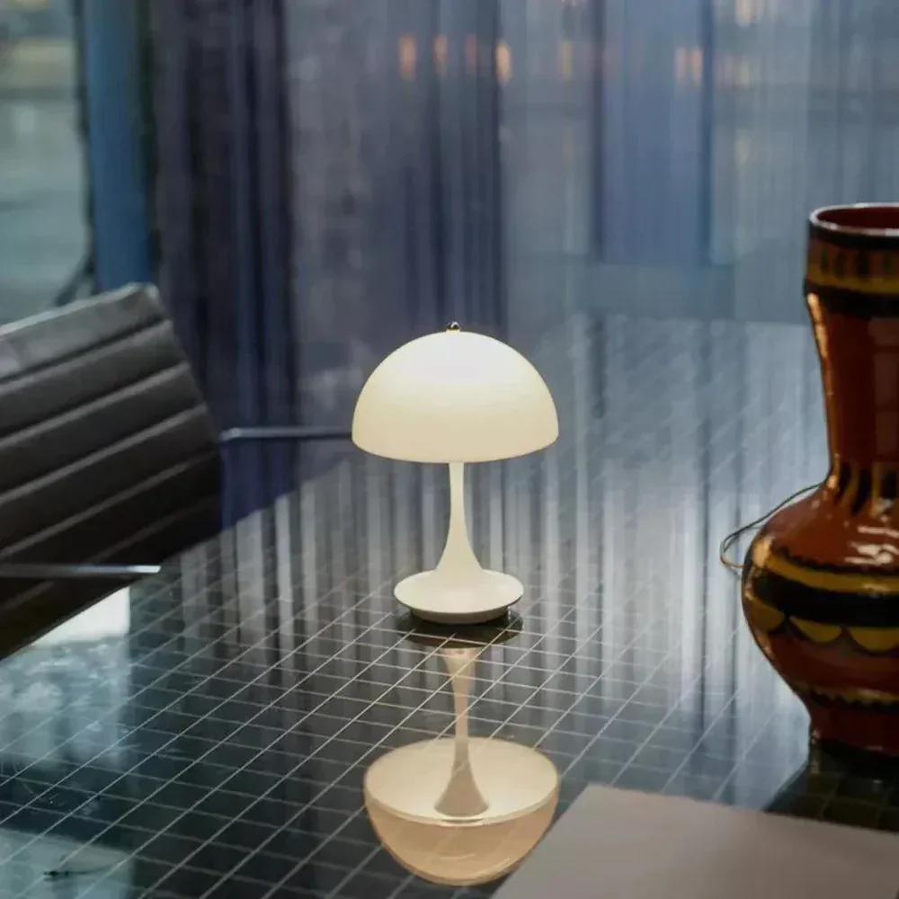 Mid-Century Modern Wireless Dimmable LED Table Lamp with Dome Shade