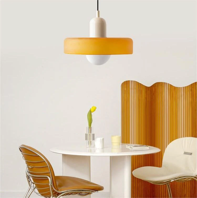 Modern Bauhaus Pendant Light with Glossy Glass Shade