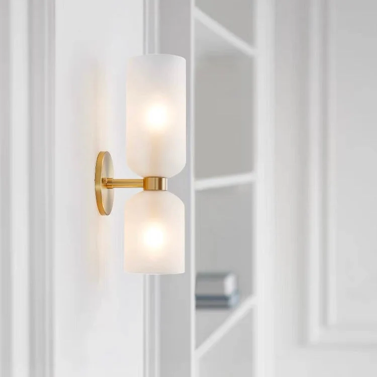 Modern Double Glass Wall Sconce �C Minimalist Hardwired LED Light for Bedroom & Lounge