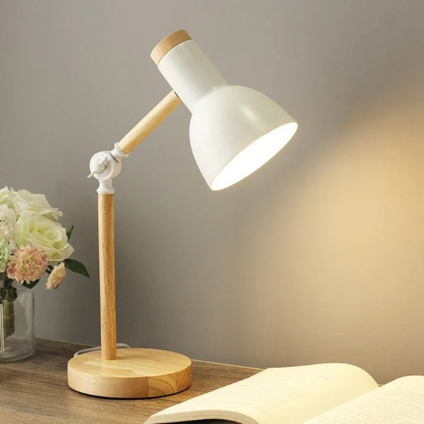 Scandinavian Wooden LED Desk Lamp with Adjustable Arm and Touch Control