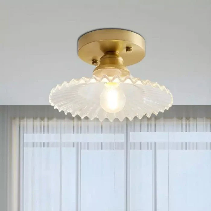 Vintage Ribbed Petal Glass Ceiling Light Fixture - Elegant Flush Mount Design