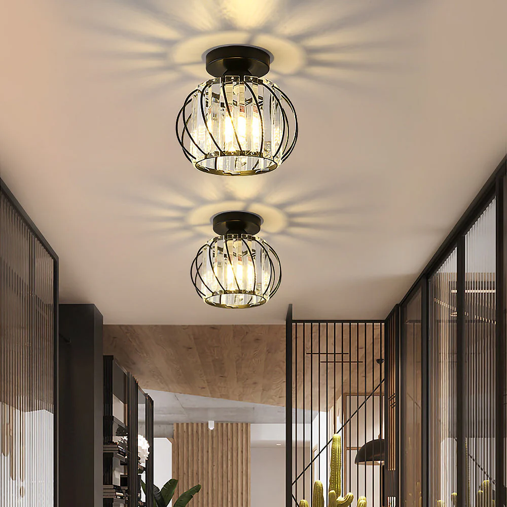 Modern Industrial Glass Ceiling Lights - Set of 2 Flush Mount Fixtures