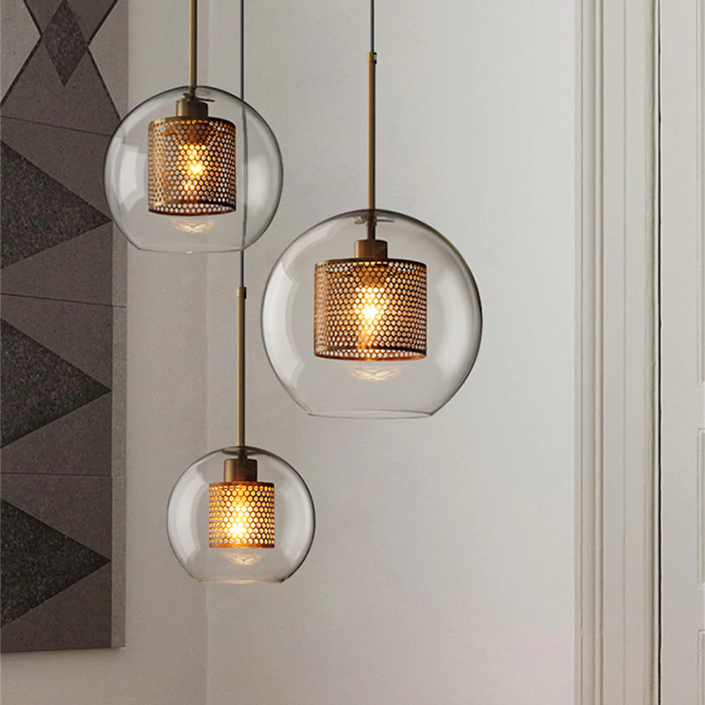 Modern Glass Pendant Light with Perforated Metal Inner Shade �C Contemporary Ceiling Fixture