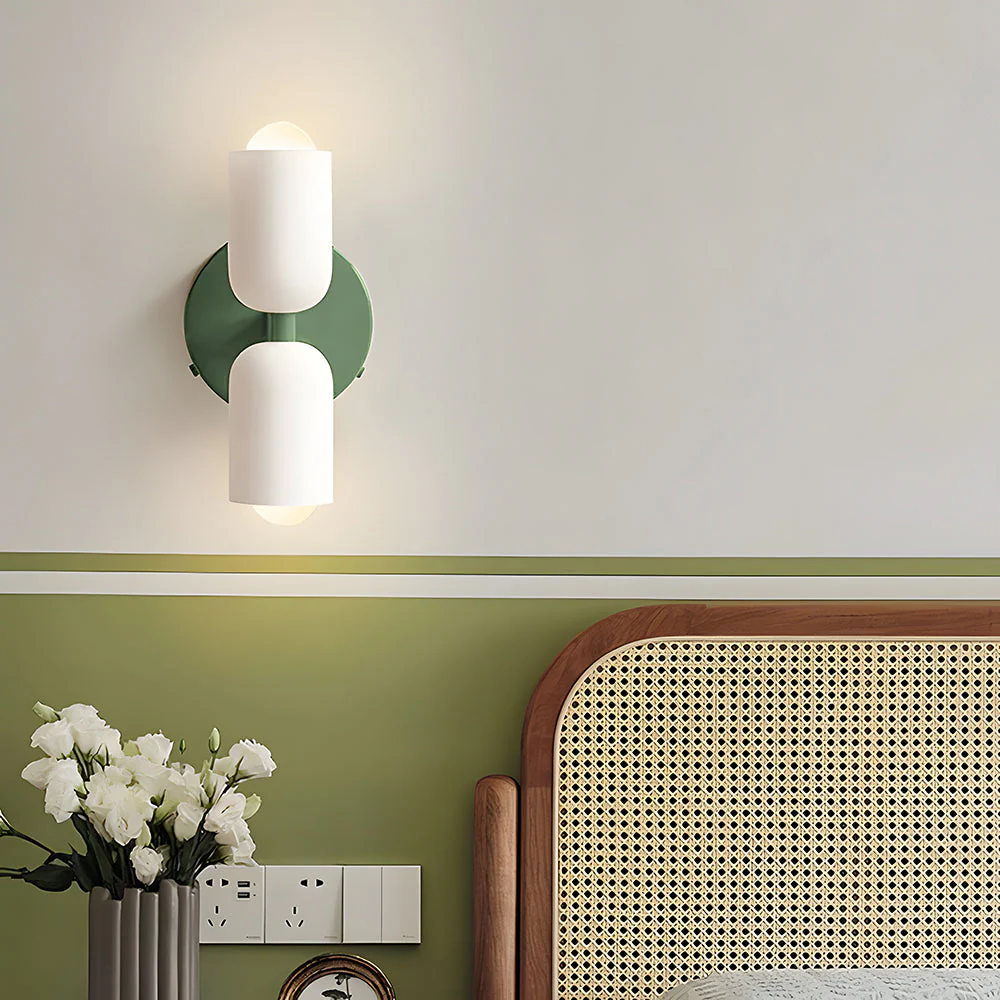 Modern Double Wall Light with Cylindrical Shades �C Sleek Metal Sconce for Indoor Use