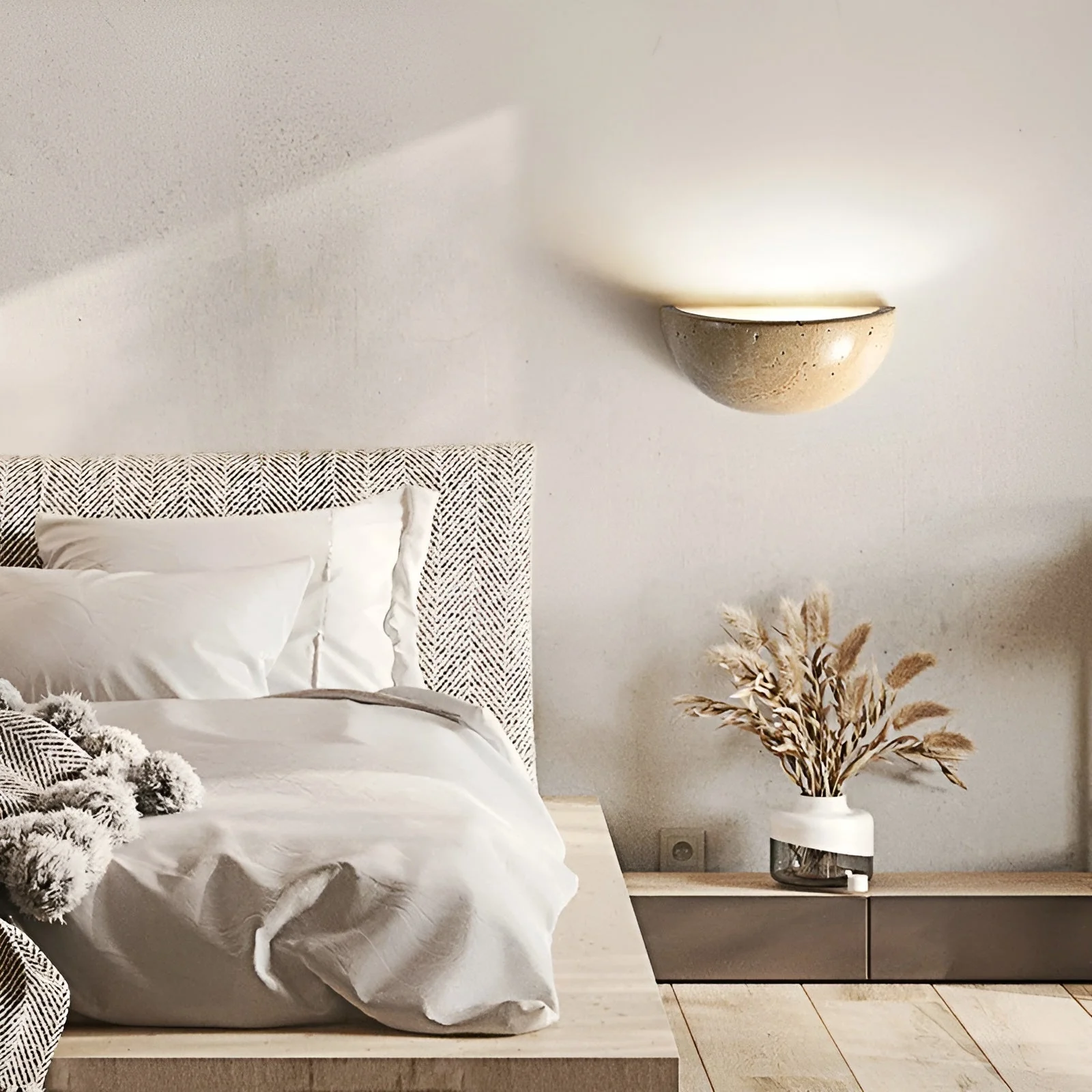 Semi-Circular LED Wall Sconce - Modern Wabi-Sabi Stone Design