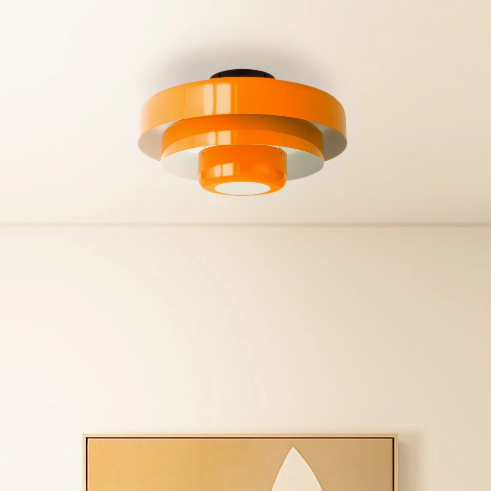 Mid-Century Modern Iron Flush Mount Ceiling Light with Tiered Geometric Design