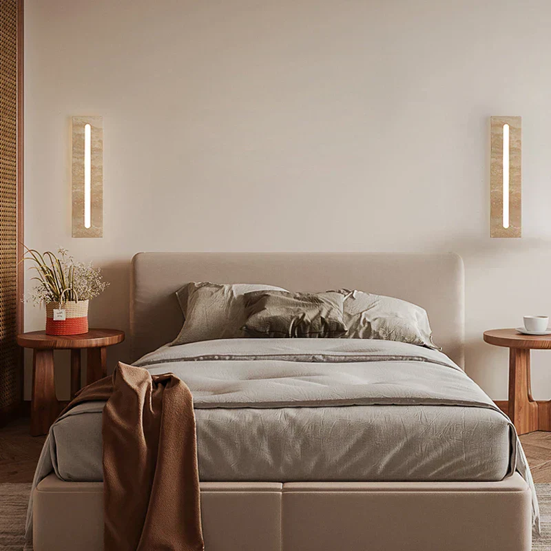Modern Wabi-Sabi LED Wall Sconce �C Minimalist Marble & Iron Vertical Light Fixture