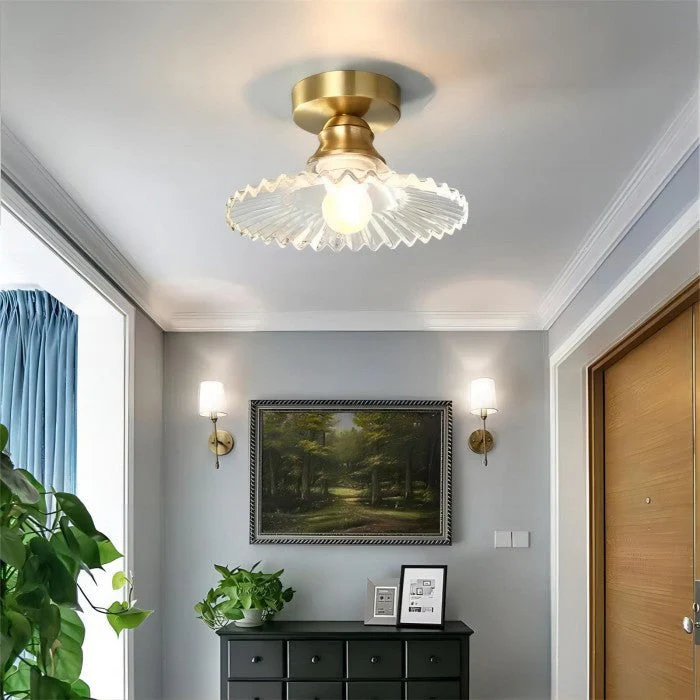 Vintage Ribbed Petal Glass Ceiling Light Fixture - Elegant Flush Mount Design
