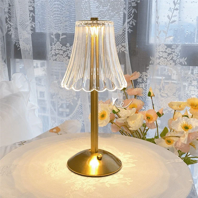 LED Retro Table Lamp with Crystal Shade & Touch Control, USB Rechargeable