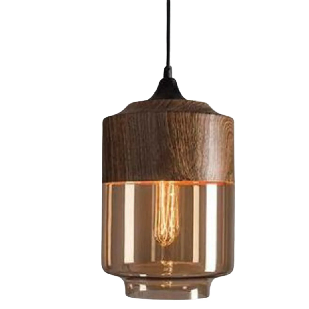 Scandinavian Wooden Globe Pendant Light with Glass Shade - NordLuna