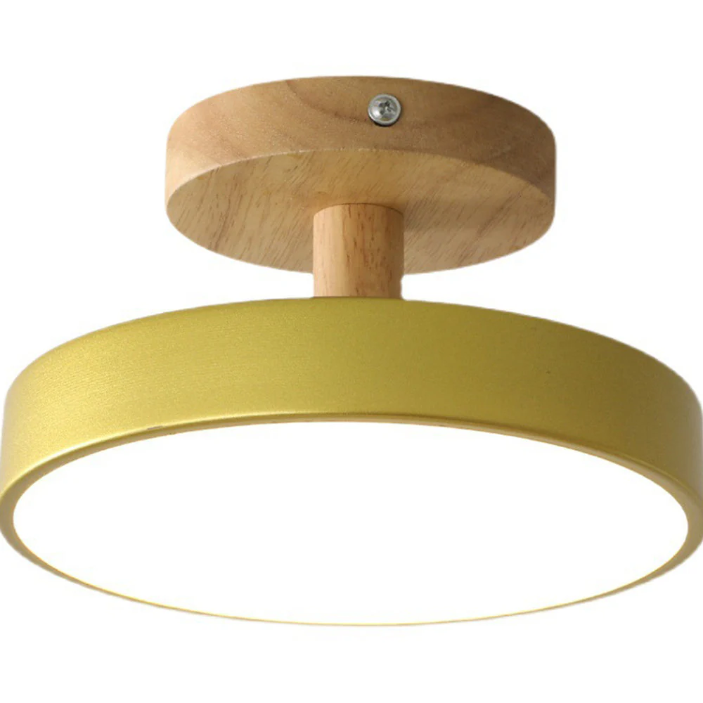 Modern Flush Mount LED Ceiling Light �C Wood & Iron, Minimalist Round Design