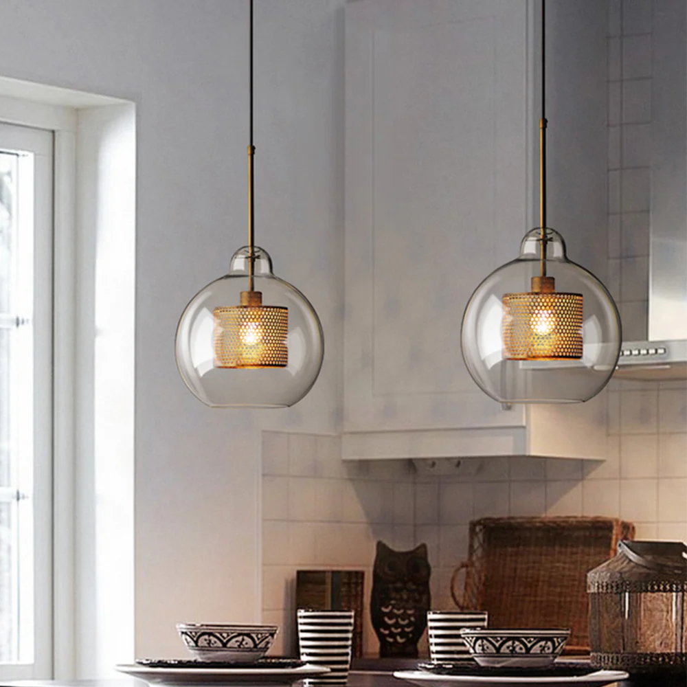 Modern Glass Pendant Light with Perforated Metal Inner Shade �C Contemporary Ceiling Fixture