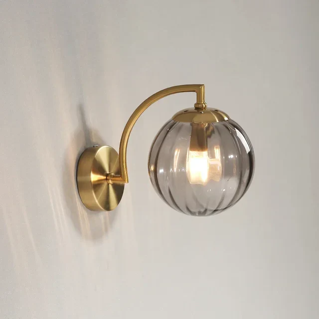 Modern Glass Wall Light �C Elegant Ribbed Shade Sconce with Brushed Metal Arm