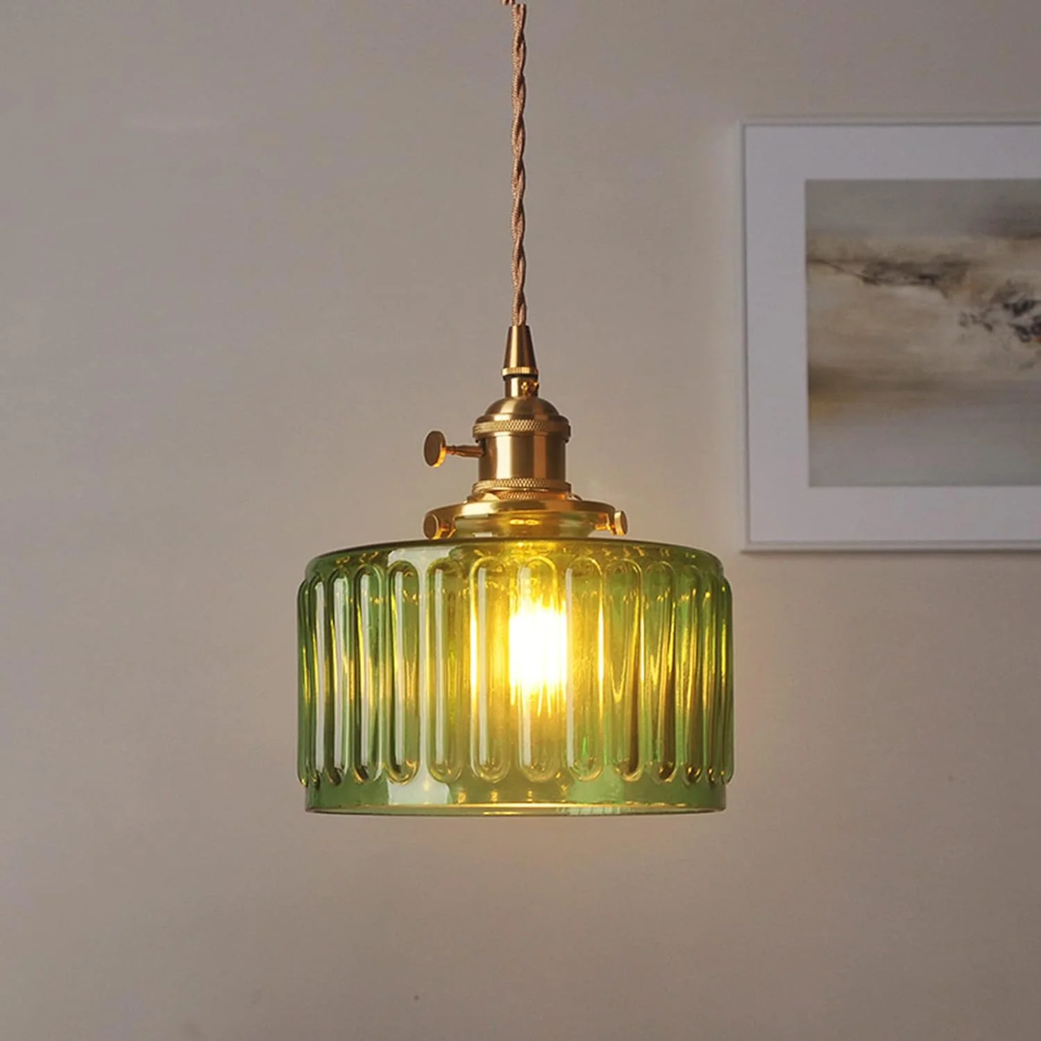 Vintage Ribbed Glass Cylinder Pendant Light �C Retro Industrial Ceiling Fixture