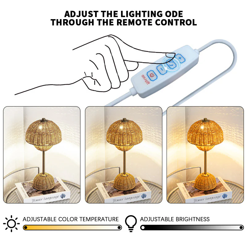 Eco-Friendly Bamboo Rattan Table Lamp with LED Ambient Glow