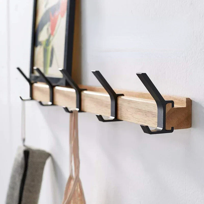 Scandinavian Wall-Mounted Coat Rack with Adjustable Metal Hooks
