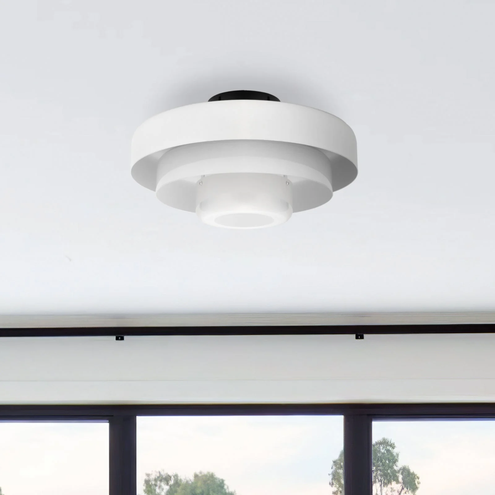 Mid-Century Modern Iron Flush Mount Ceiling Light with Tiered Geometric Design