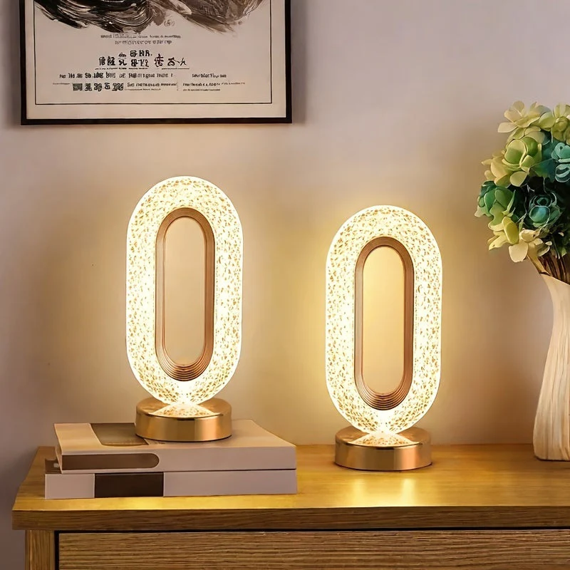 Touch-Controlled Ring Table Lamps, Adjustable Brightness, Set of 2