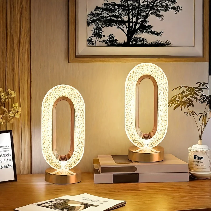 Touch-Controlled Ring Table Lamps, Adjustable Brightness, Set of 2