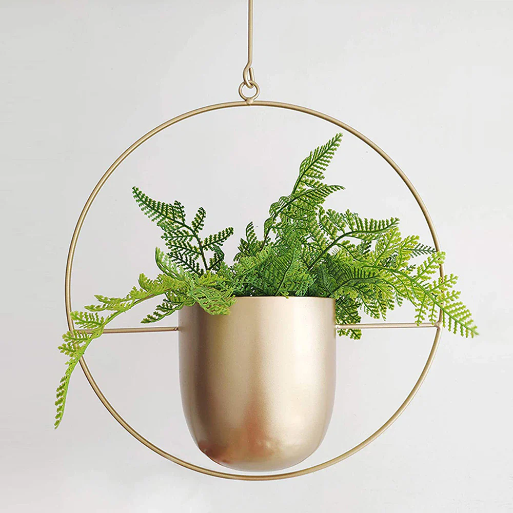 Modern Metal Hanging Planters with Geometric Design