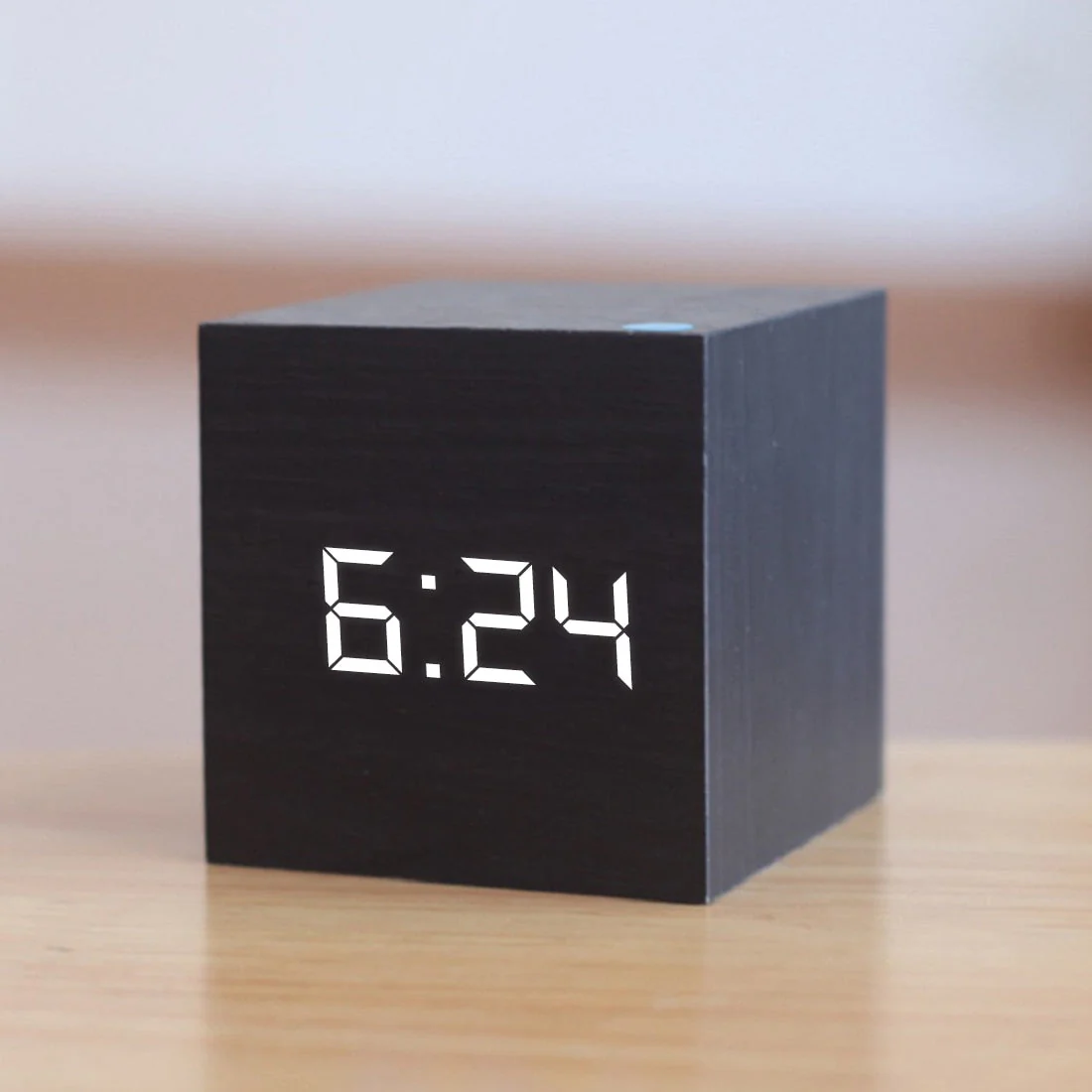 Digital Alarm Clock | Wood & LED Display | Cube Shape | Bedside Table