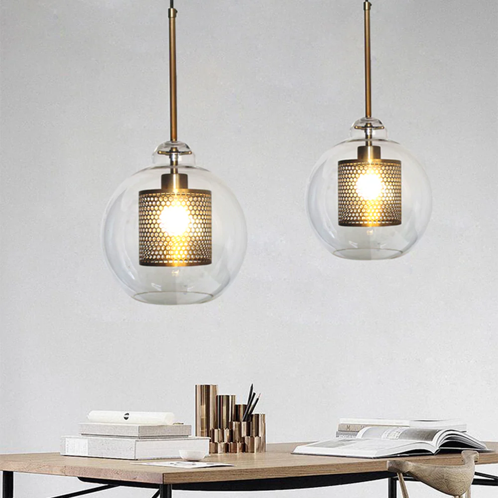 Modern Glass Pendant Light with Perforated Metal Inner Shade �C Contemporary Ceiling Fixture