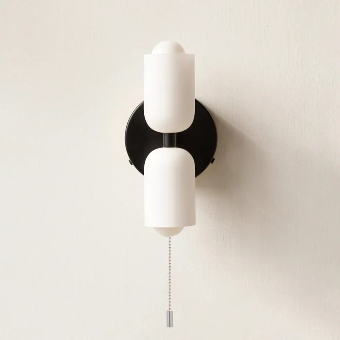 Modern Double Wall Light with Cylindrical Shades �C Sleek Metal Sconce for Indoor Use