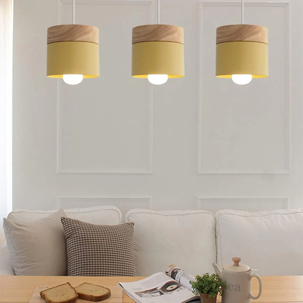 Modern Nordic Wood & Iron Cylinder Pendant Light �C Minimalist Ceiling Fixture