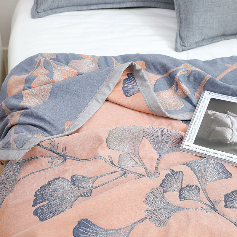 Reversible Ginkgo Leaf Quilt �?Cotton & Soybean Gauze �?Lightweight