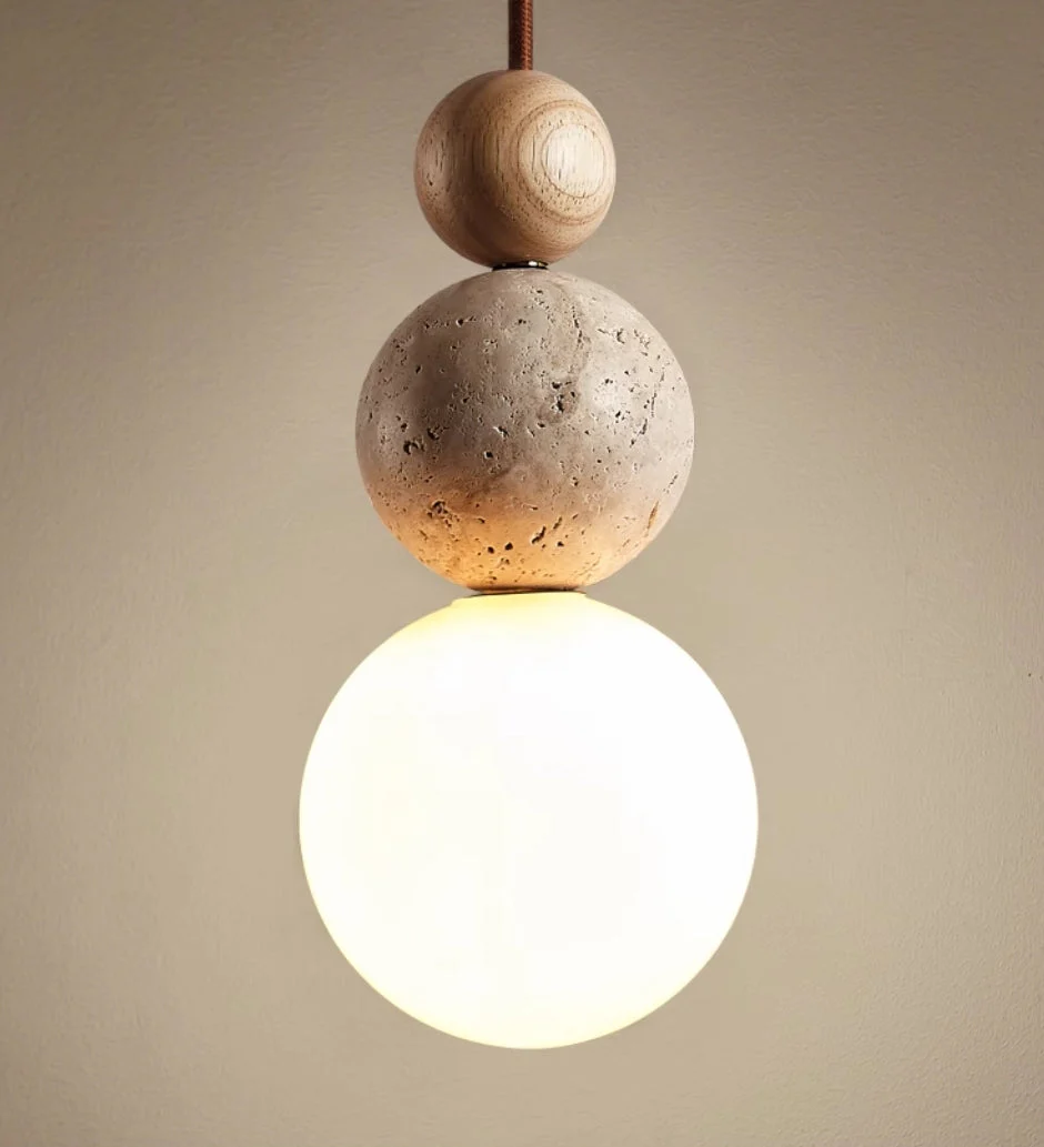 Contemporary Travertine Pendant Light �C Minimalist Spherical Ceiling Lamp