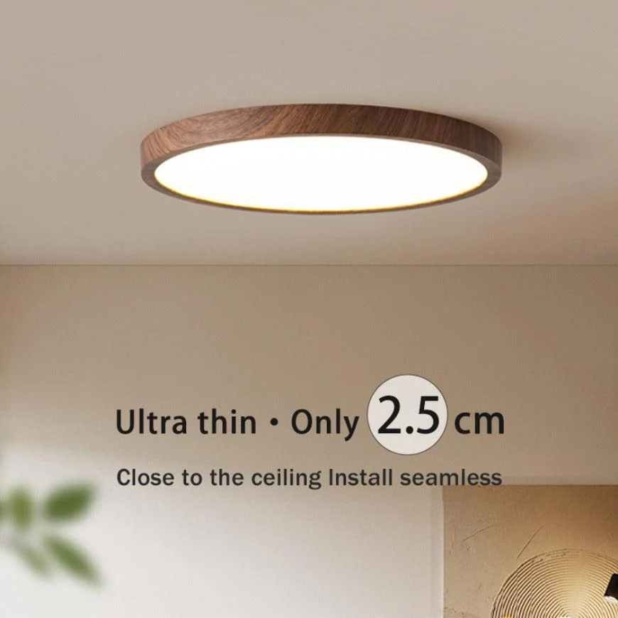 Modern Minimalist Ultrathin Flush Mount Circular Ceiling Light with Walnut Accent