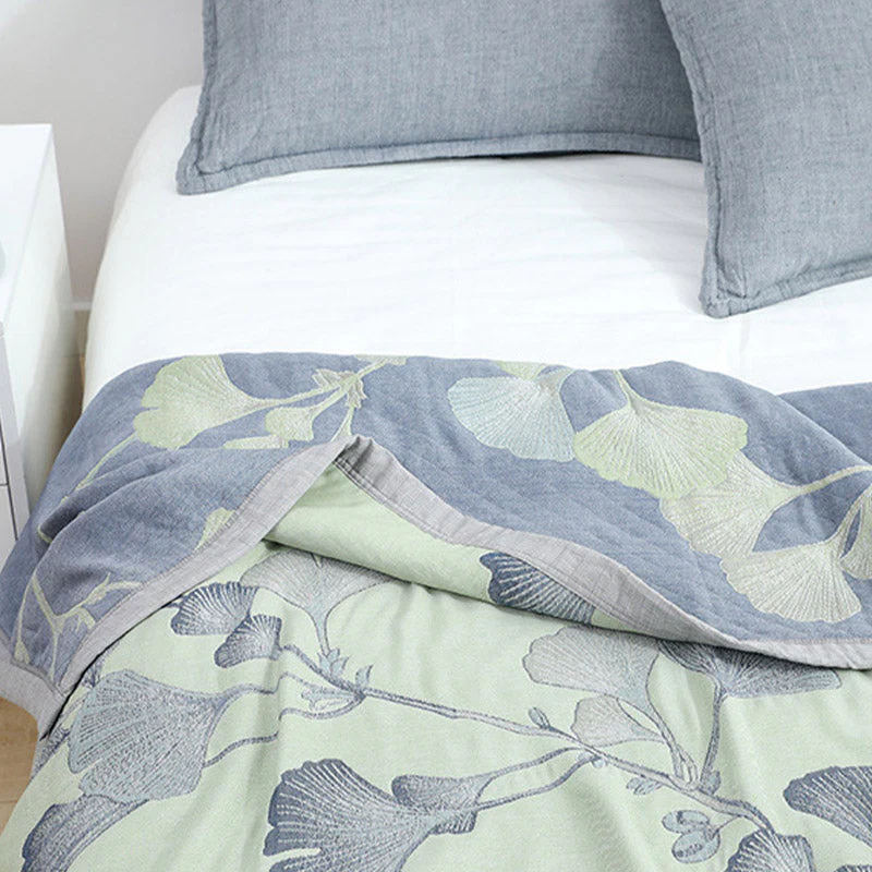 Reversible Ginkgo Leaf Quilt �?Cotton & Soybean Gauze �?Lightweight