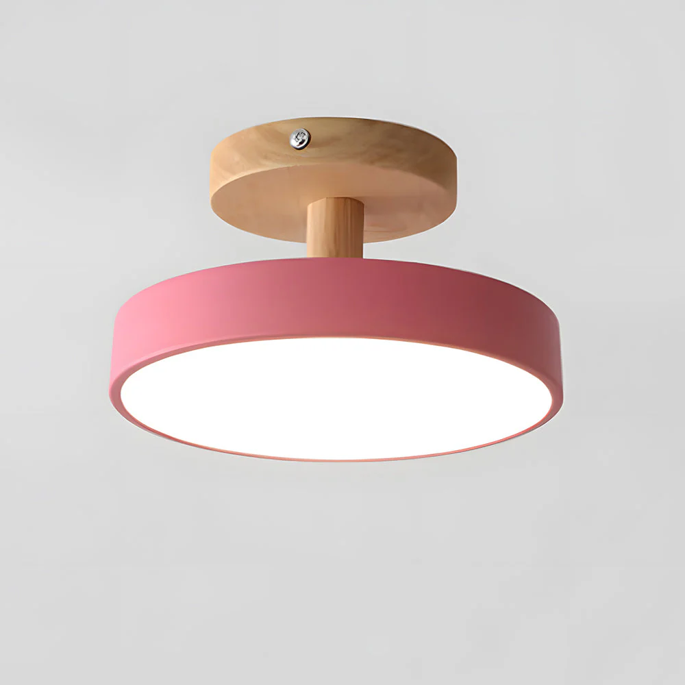 Modern Flush Mount LED Ceiling Light �C Wood & Iron, Minimalist Round Design