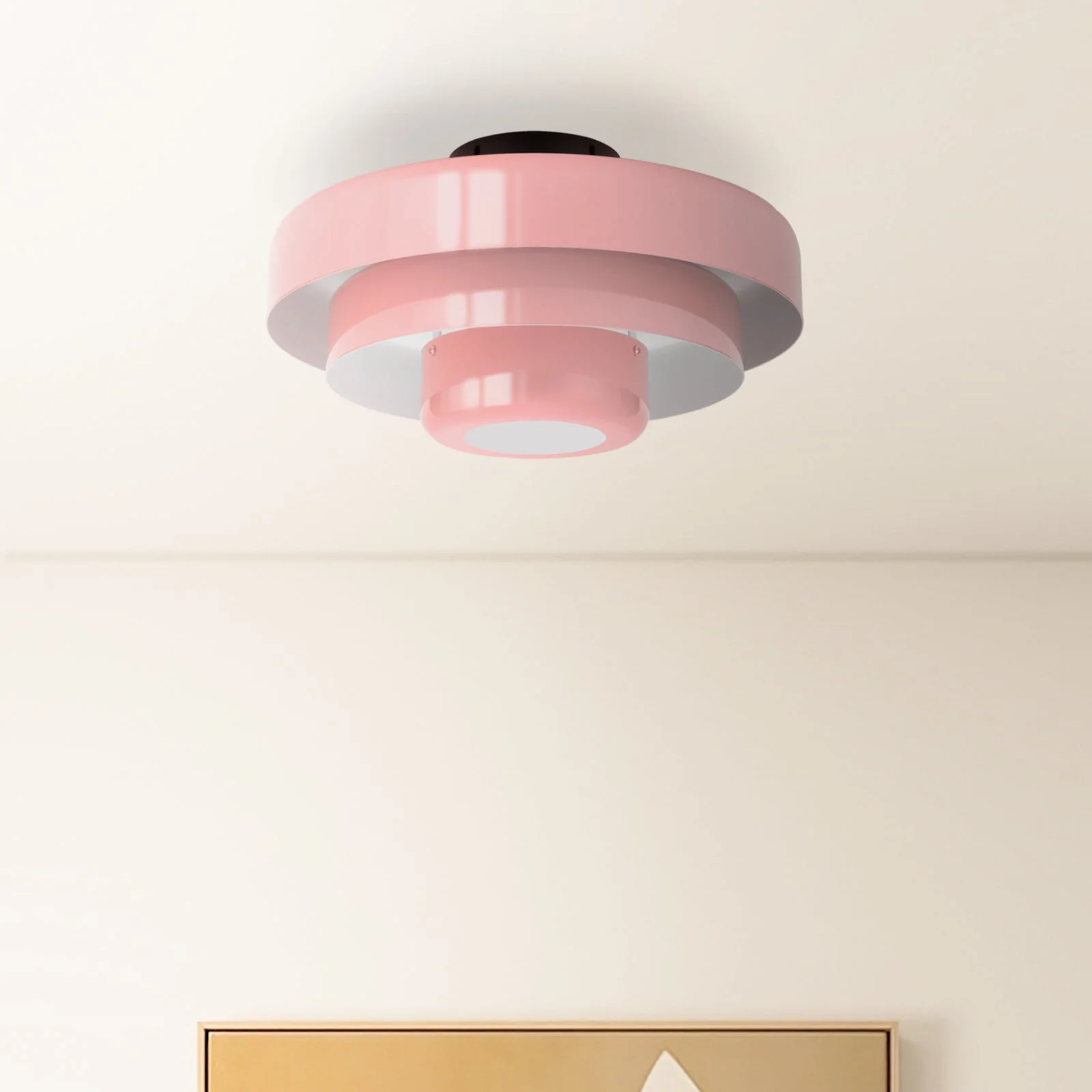 Mid-Century Modern Iron Flush Mount Ceiling Light with Tiered Geometric Design