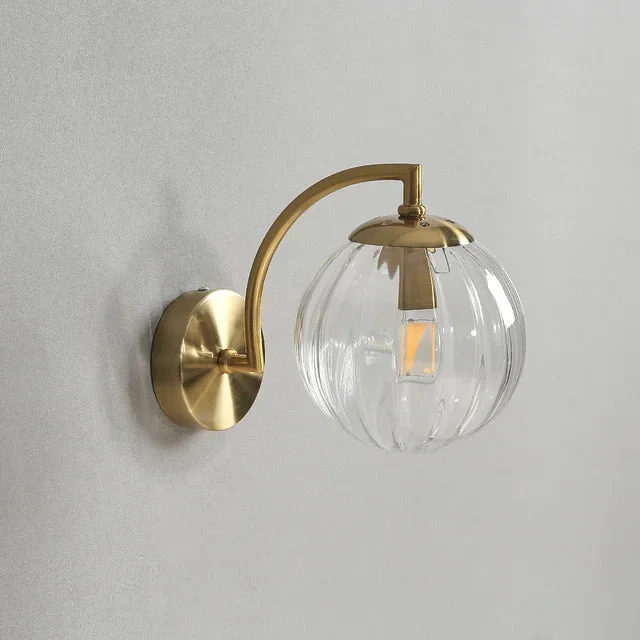 Modern Glass Wall Light �C Elegant Ribbed Shade Sconce with Brushed Metal Arm