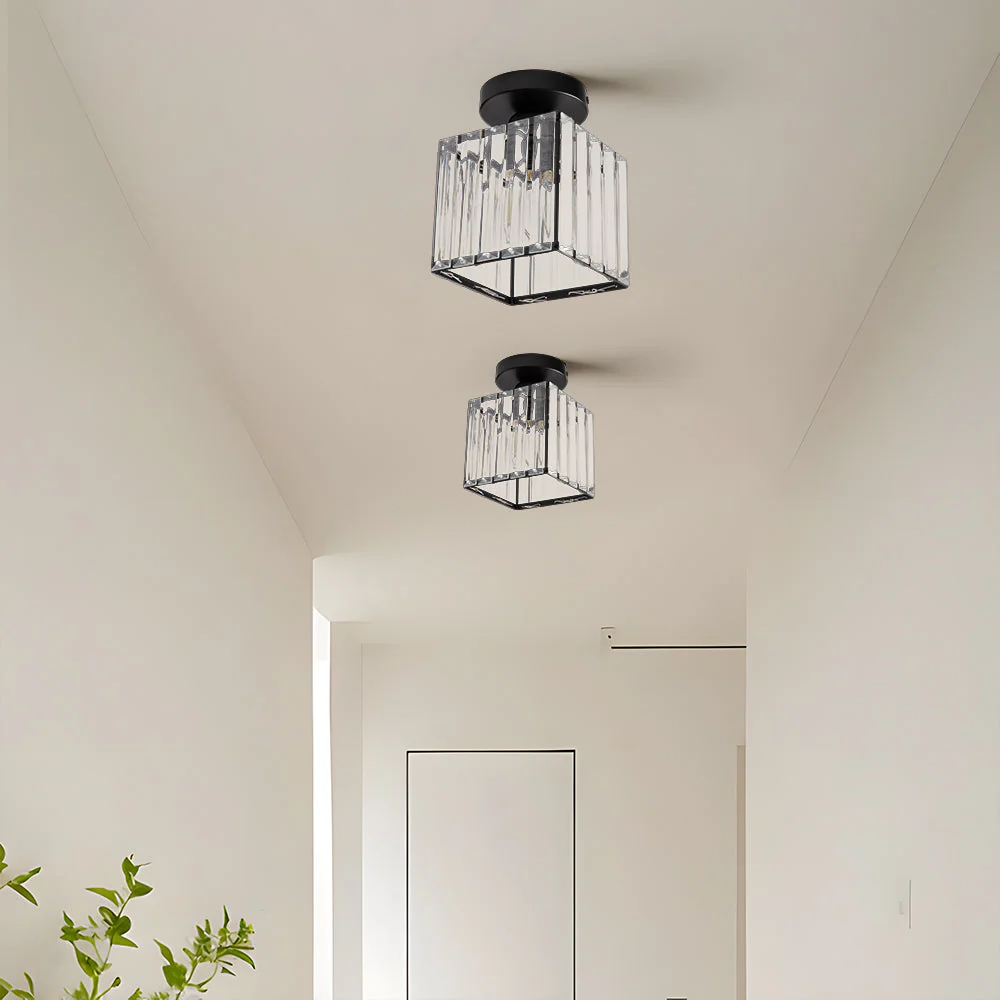 Modern Crystal Flush Ceiling Light with Brass Frame, E27 Fitting, 13cm Compact Design