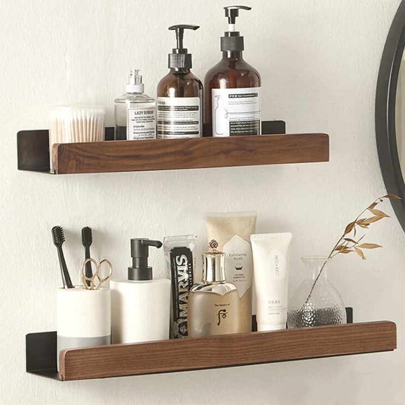 Wall-Mounted Bathroom Shelf Waterproof Rust-Resistant Aluminum Wood