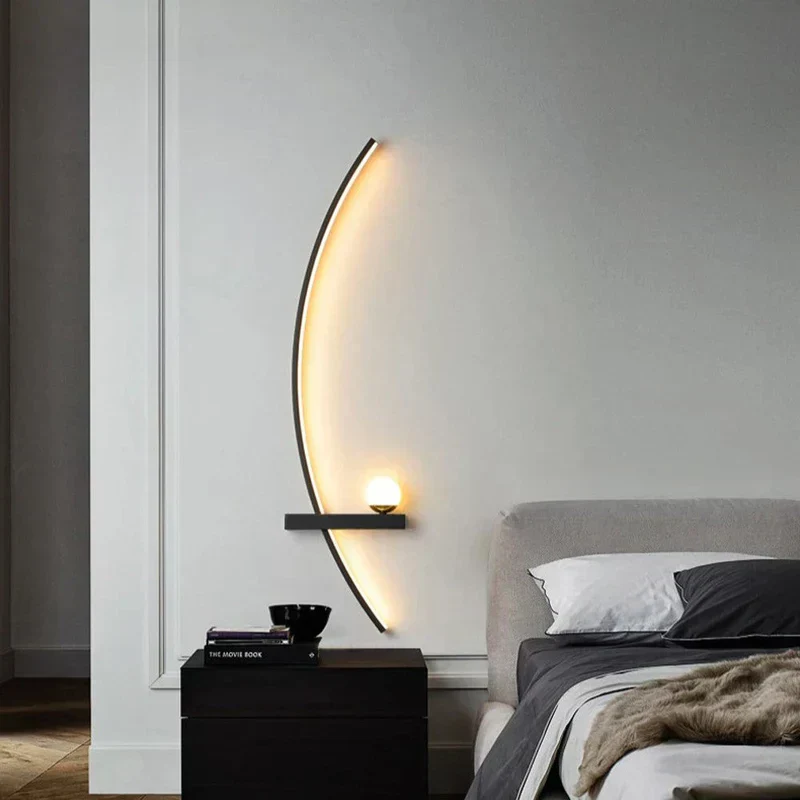 Minimalist LED Wall Light with Shelf �C Modern Arc Design & Ambient Lighting
