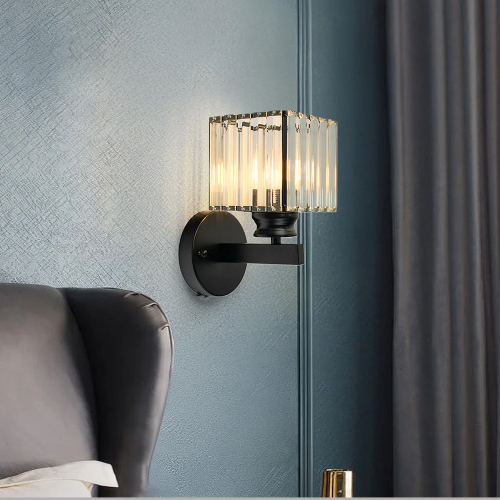 Modern Crystal Wall Light with Ribbed Glass Shade �C Square & Round Options Available