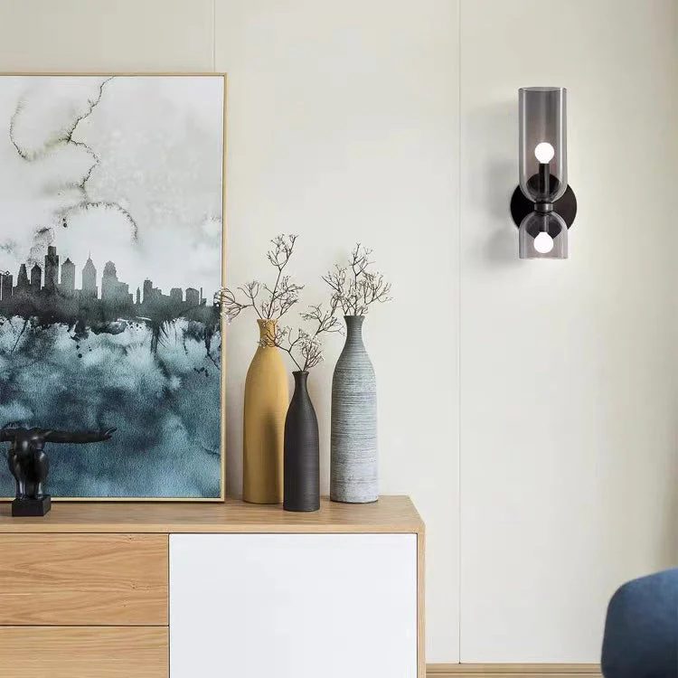 Modern Double Glass Wall Sconce �C Minimalist Hardwired LED Light for Bedroom & Lounge