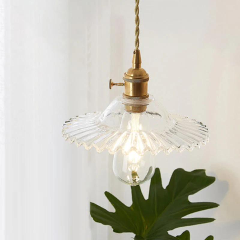 Pendant Light | Ribbed Glass & Brass | Petal-Like Shade | Living Room Accent