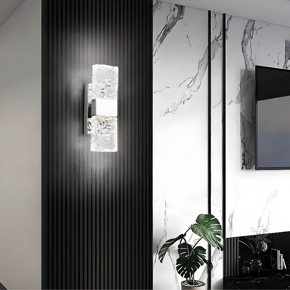 Crystal LED Wall Light �C Modern Textured Glass Sconce for Elegant Ambient Lighting