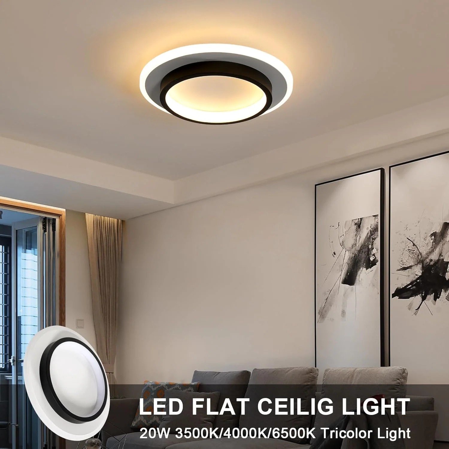 Modern Flush Mount LED Ceiling Light �C Minimalist Round Acrylic Design, 3 Colour Modes