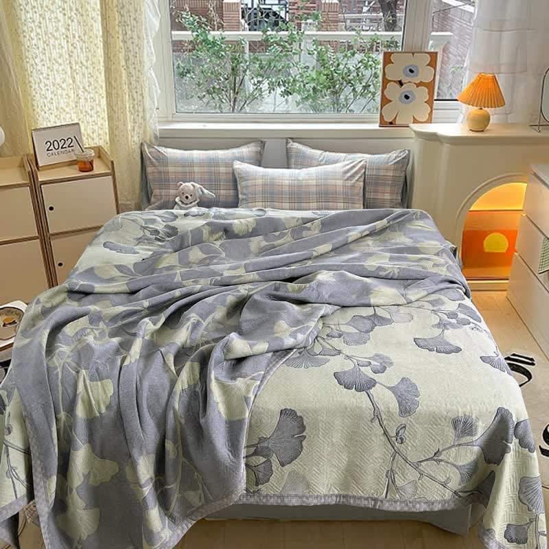 Reversible Ginkgo Leaf Quilt �?Cotton & Soybean Gauze �?Lightweight