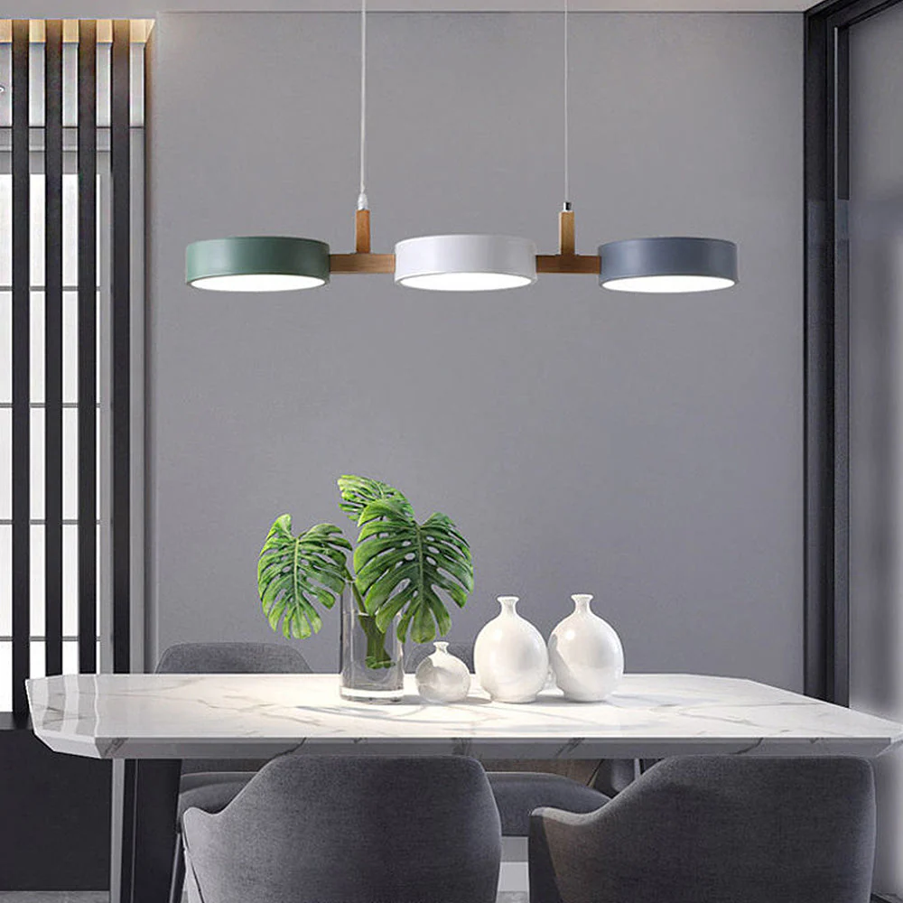 Modern Nordic Triple Cylinder Pendant Light with Wood Accent �C LED, 77cm Ceiling Fixture