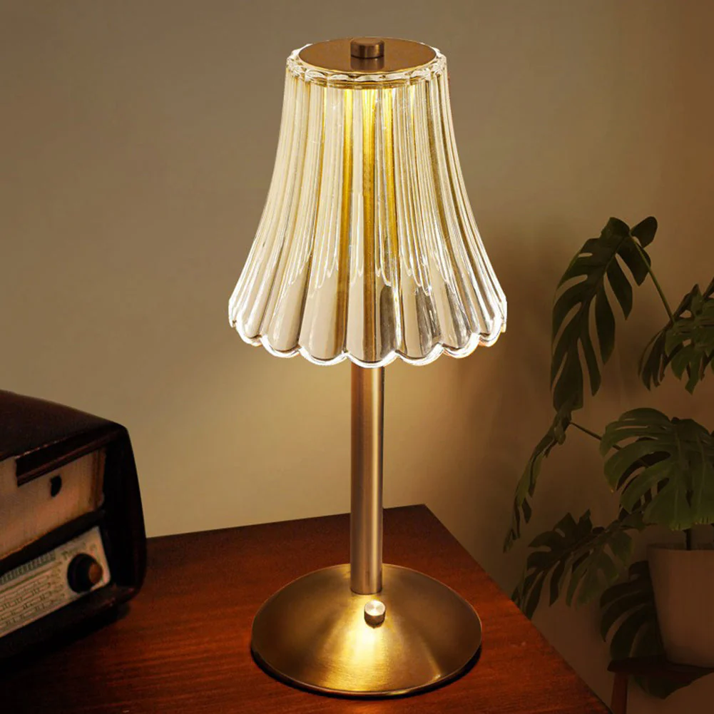 LED Retro Table Lamp with Crystal Shade & Touch Control, USB Rechargeable