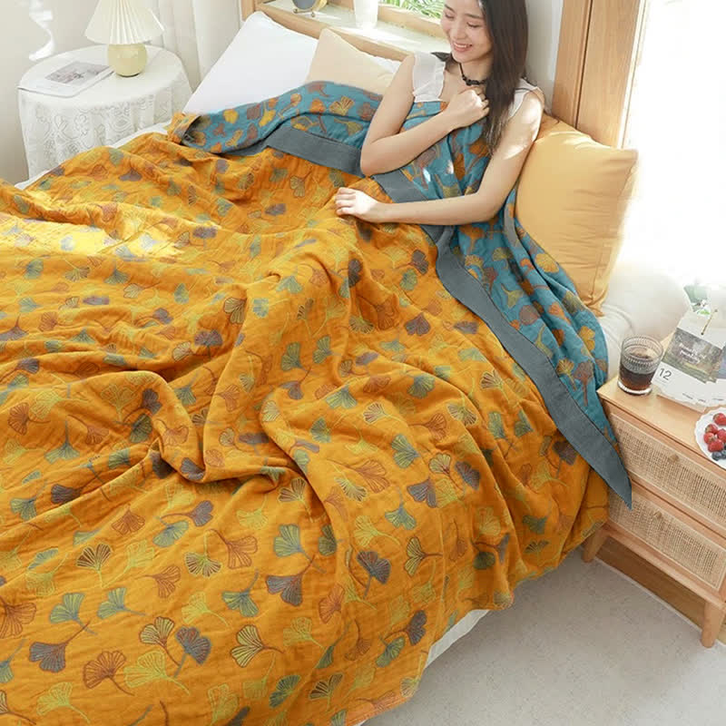 Ginkgo Leaf Reversible Quilt �C 6-Layer Cotton & Soy Fiber �C Decorative & Breathable Bedding