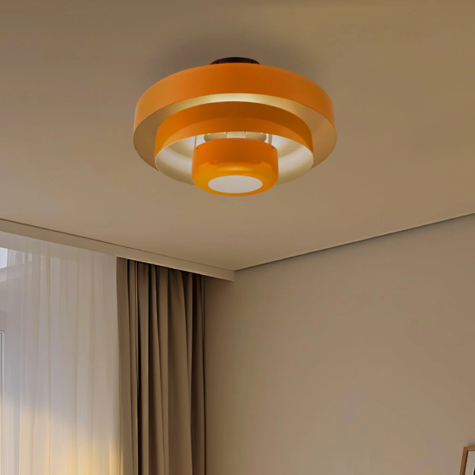 Mid-Century Modern Iron Flush Mount Ceiling Light with Tiered Geometric Design