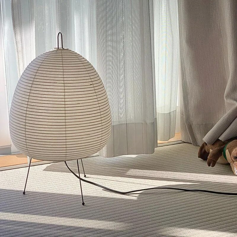 Minimalist Japanese Rice Paper Table Lamp with LED and Sculptural Design