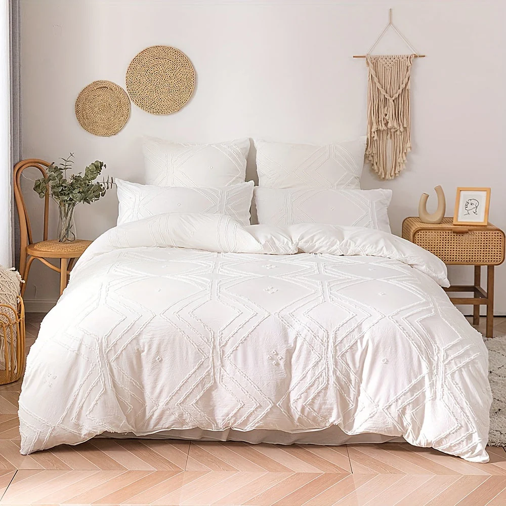 Tufted Duvet Cover Set with Boho Design, Soft Bedding